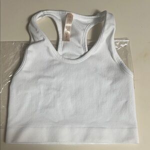 By Together White Ribbed Racerback Crop Tank